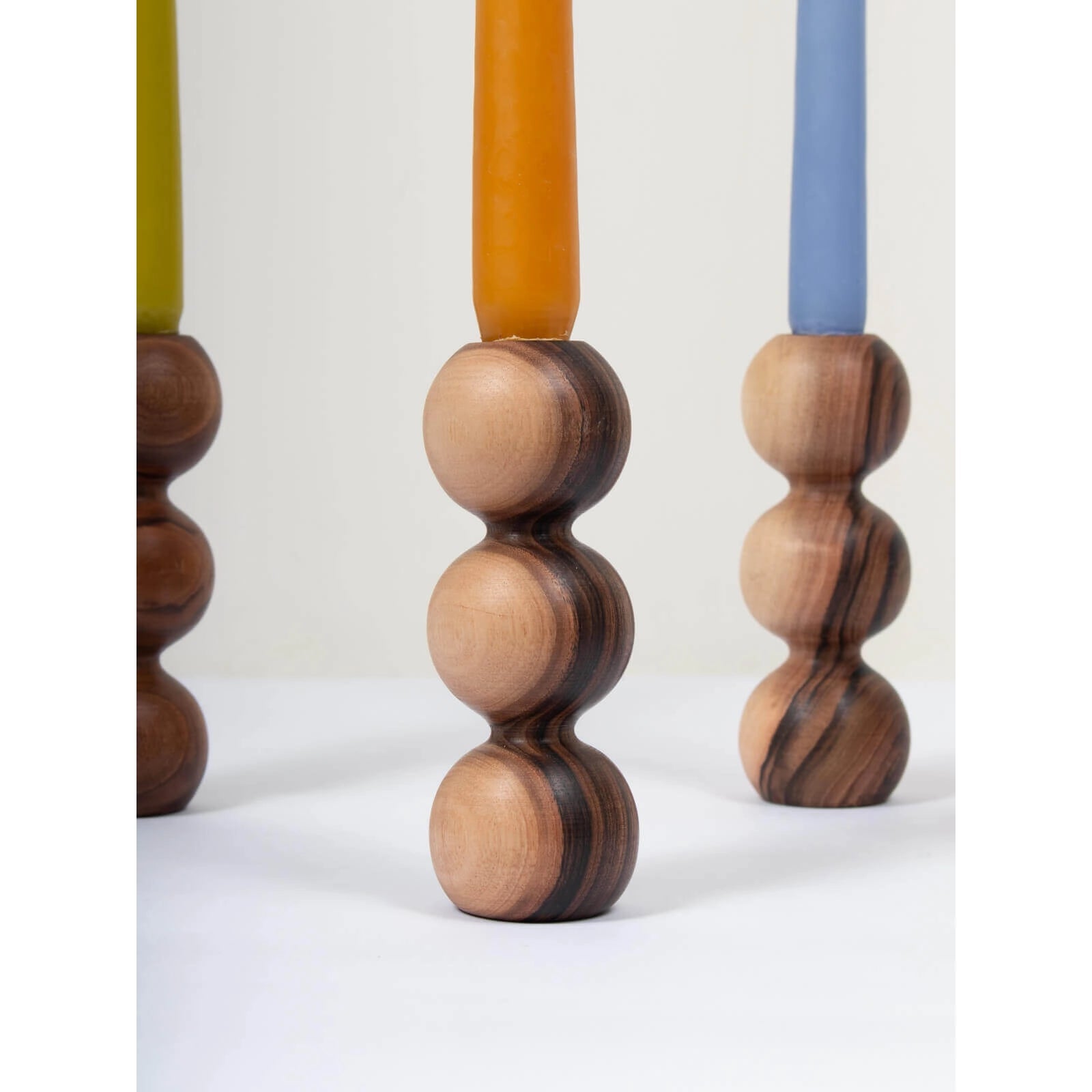 WALNUT WOOD CANDLESTICK, BUBBLE