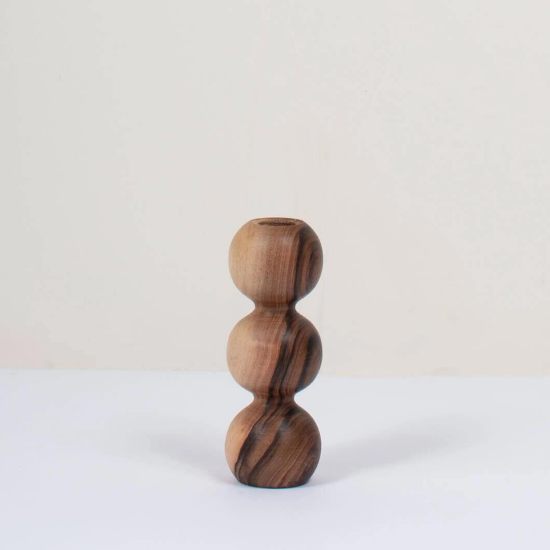 WALNUT WOOD CANDLESTICK, BUBBLE