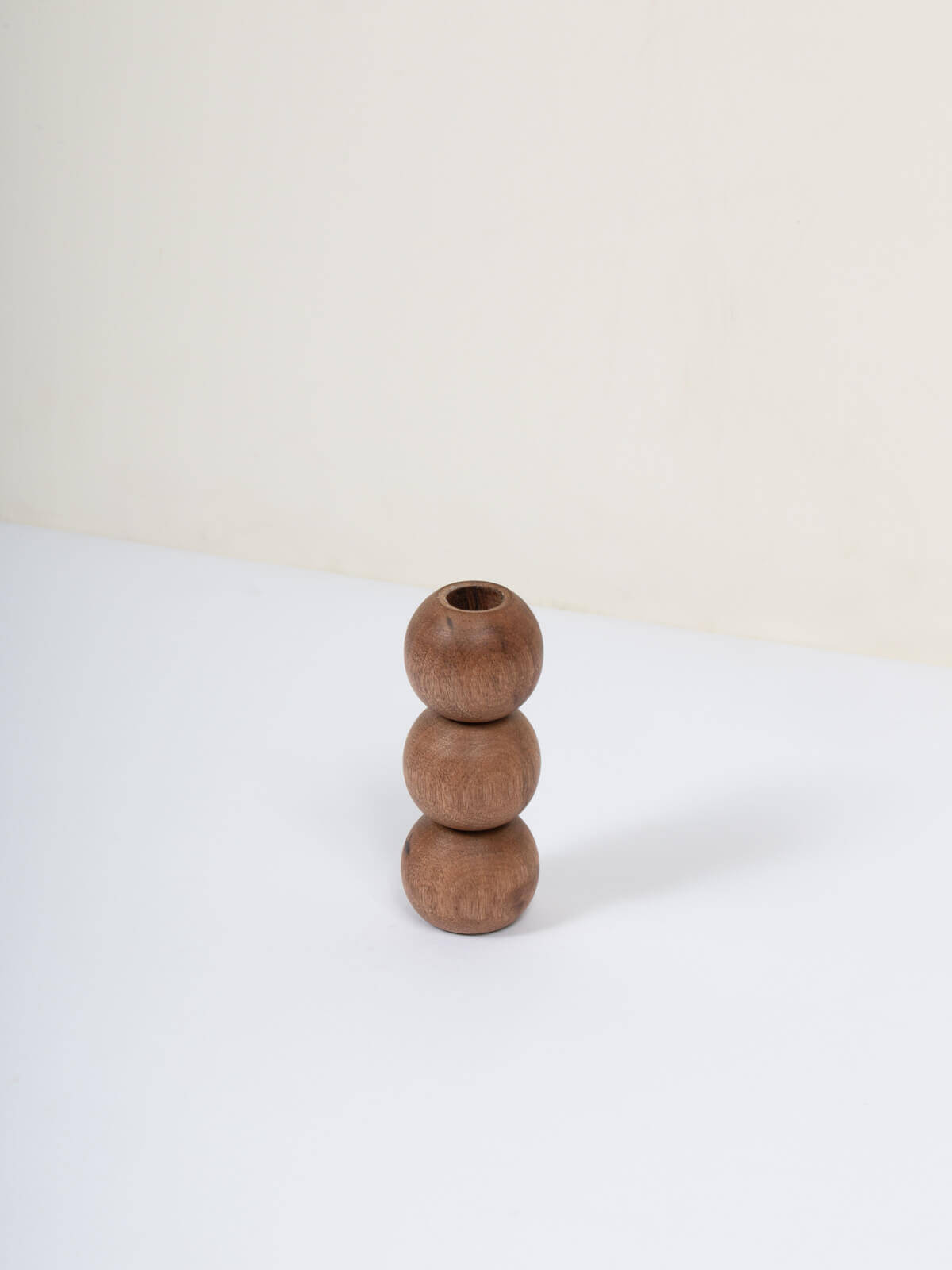 WALNUT WOOD CANDLESTICK, BALL